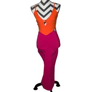 Vesper UK 8 (US 4/6) Orange & Fuchsia Color Block Maxi Dress